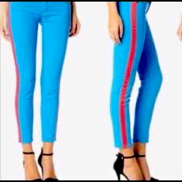 Hudson NWT Brand New Loulou Turquoise with Red Stripe Skinny Jeans size 39 - Picture 1 of 7